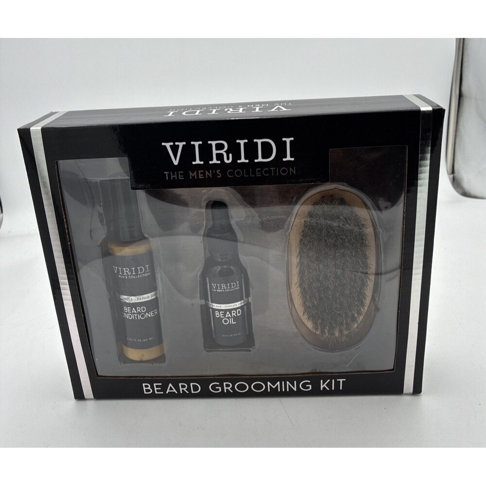 VIRIDI THE MEN'S COLLECTION BEARD GROOMING KIT CONDITIONER, OIL & BRUSH NWB